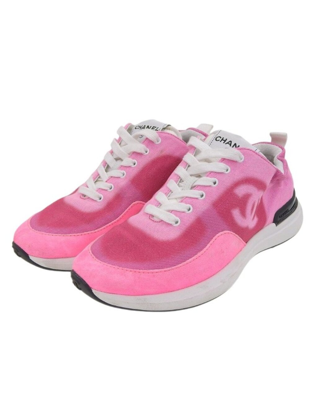 Chanel Denim Suede CC Logo Sneakers Pink
